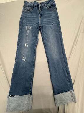 Between Us Distressed Cuffed Jeans Size 7 Blue Straight Leg Denim